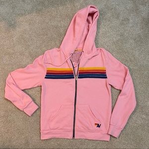 Aviator Nation 5 Stripe Pink Hoodie Small